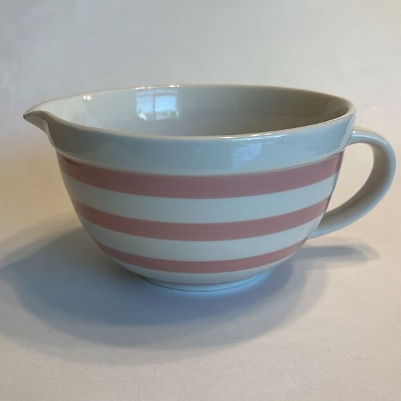 Threshold Target Striped Mixing Bowl W/Handle Pink and White Ceramic - Picture 8 of 9